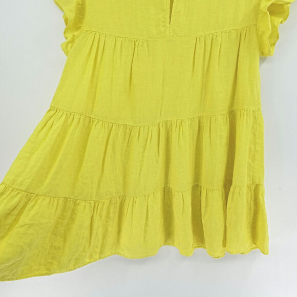 LANHTROPY Tiered Babydoll Dress Womens One Size Yellow Linen Lagenlook Resort - Picture 8 of 13